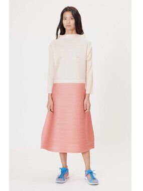Issey Miyake Pleats Please Swing Dress Ivory Pink Colorblock Size 3 Midi Japan
